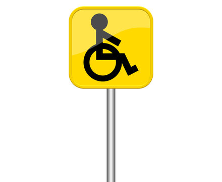 Gelbes Schild zeigt Rollstuhl