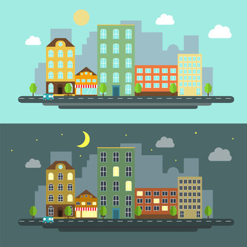urban landscape flat style night and day