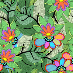 Abstract seamless pattern with colorful flowers
