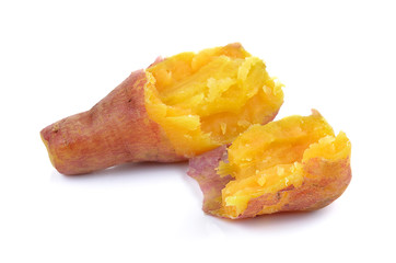 boiled sweet potato on white background