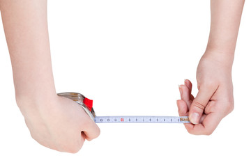 woman hands with measuring tape isolated