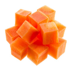 Carrot cubes. Carrot isolated on white.