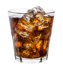 Cola with ice cubes on white. With clipping path