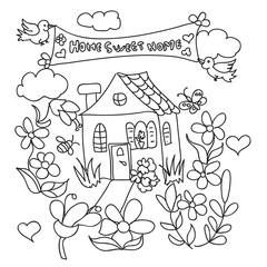 Sweet Home doodles coloring page