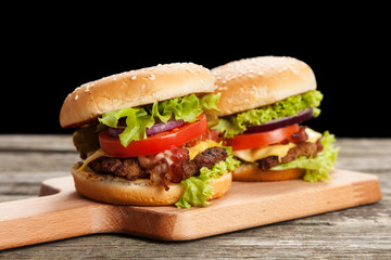 Delicious hamburger and fries