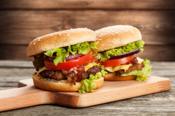 Delicious hamburger and fries