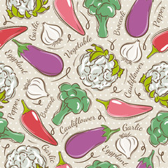 pattern with  pepper, eggplant, cauliflower and broccoli