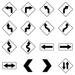 Set of black road traffic signs. Vector
