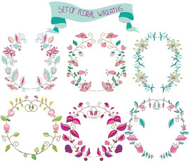 background with set of floral wreaths