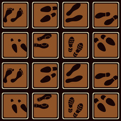 Seamless background with footprints and shoeprint icons 