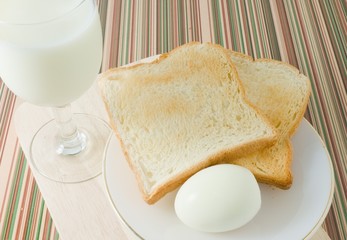 Morning Toast with Boiled Eggs and Milk
