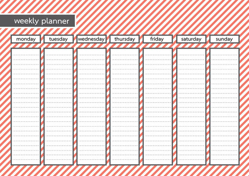 weekly planner stripe red pink color