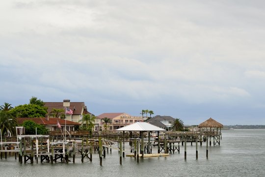 Docks on a Bay at a Town in Florida.