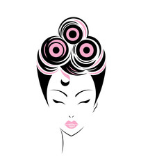 Short hair style icon, logo women face