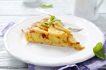 Apple tart on a white plate