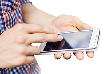 Young adult using mobile smart phone