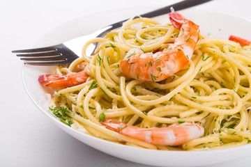 Pasta, Food, Shrimp.