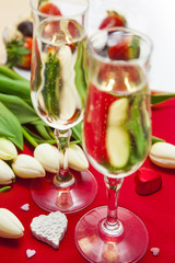 Valentine's Day sweets and champagne setup