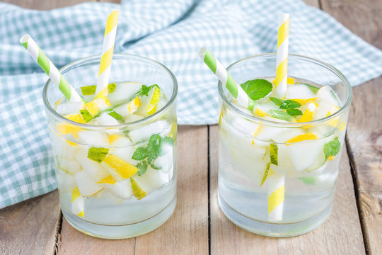 Summer cocktail from melon, mint and soda drink