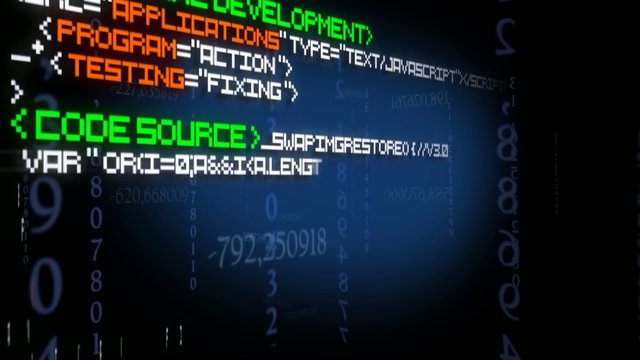 Software development apps blue text coding screen code words animation video