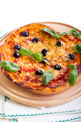 Tomato, basil and olive mini pizza