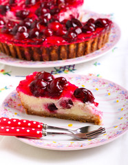 Slice of cherry cheesecake