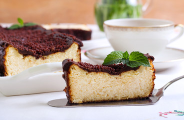 Cheesecake with chocolate topping