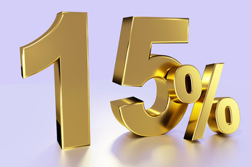 fifteen, as a golden three-dimensional figure with percent sign