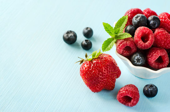 Fresh summer berries, strawberry, raspberry, blueberry