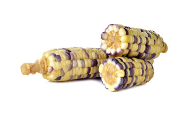 boiled glutinous corn on white background