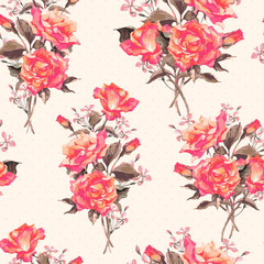 Summer Seamless Watercolor Pattern with Red Roses