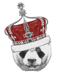 Obraz premium Original drawing of Panda with crown. Isolated on white background