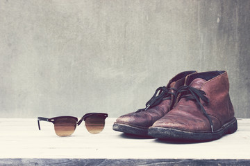 Vintage,leather shoes and sunglasses