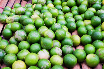Heap of lime on bamboo stall selling  in market