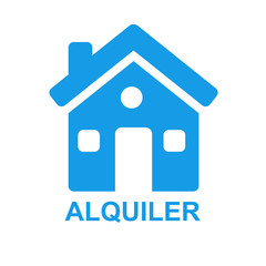 Icono casa y texto ALQUILER azul