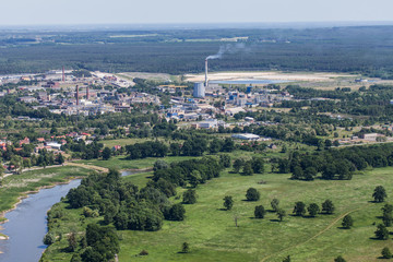aerial view of the  the  Odra river near Brzeg Dolny town