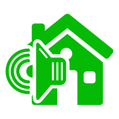Icono casa con simbolo alarma verde