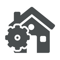 Icono casa con simbolo configuracion gris