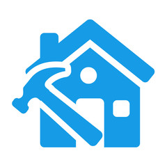 Icono casa con simbolo construccion azul