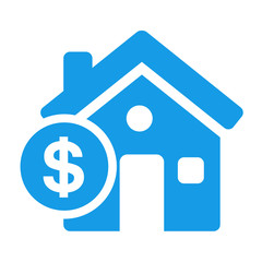 Icono casa con simbolo dolar azul