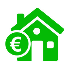 Icono casa con simbolo euro verde