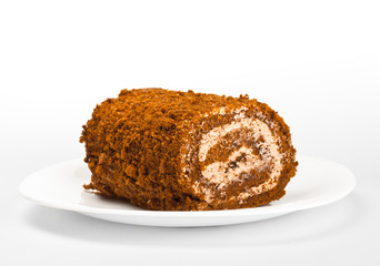 chocolate roll on white dish