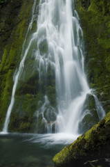 A beautiful flowing waterfall in the Olympic Rainforest, Washington State USA. 
