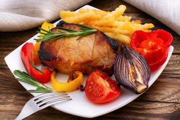 Lunch meat with vegetables, horizontally