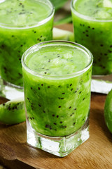Fresh juice with pulp kiwi, selective focus