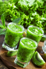 Fresh juice with pulp kiwi, selective focus