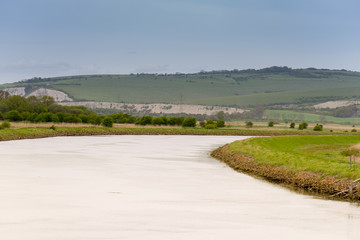 A swollen river closer to bursting its banks in East Sussex, close to Lewes. © simonprbenson
