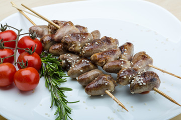Grilled chicken hearts barbecue