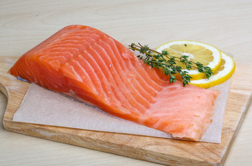 Salted Salmon on the wood background