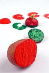 Vegetable Prints With Potatoes, Radishes and Poster Paint